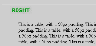 Right: Border appears 50px wide, inside the table there is no gap between the border and the text.